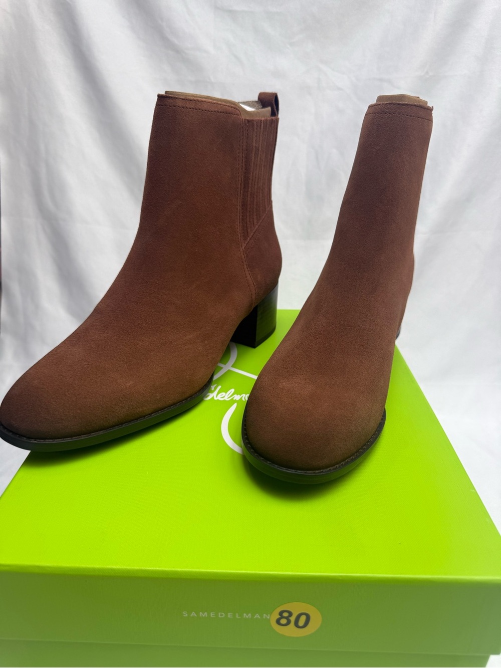 NEW Sam Edelman Kaiti Women Suede Block Heel Ankle Boots Brown Sz 10 Retail $180